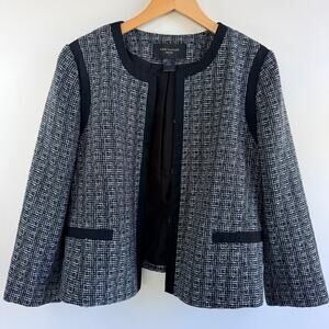Ann Taylor Petite Tweed Open-Front Jacket – Black & White Textured Blazer –12P
